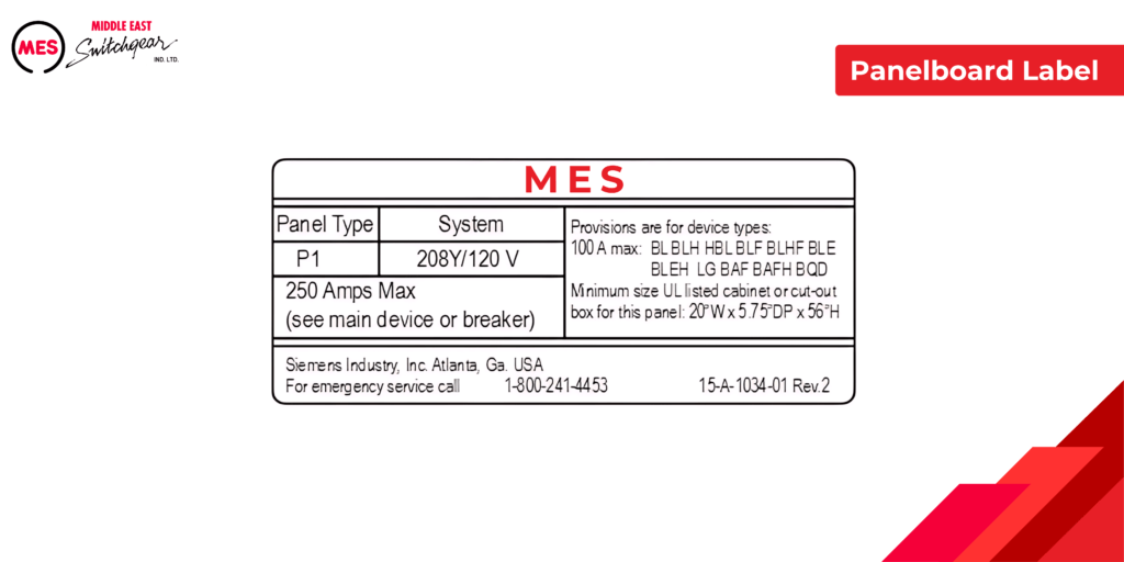 Panelboard Label.